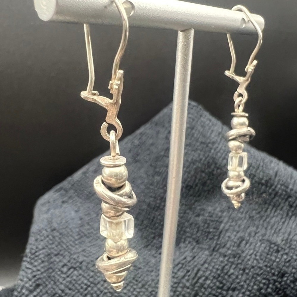 Vintage Silpada Sterling Silver Rock Crystal Bead Drop Earring WO500 2" 1.45g